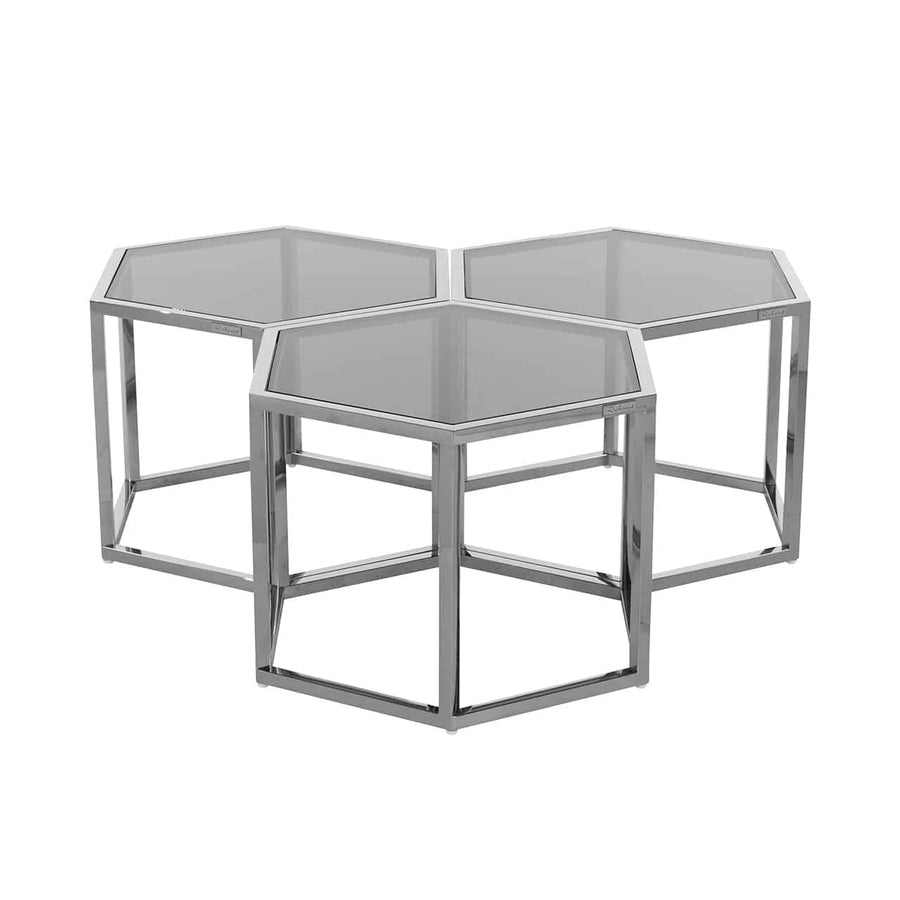 Coffee Table Penta Silver Set of 3 hexagon