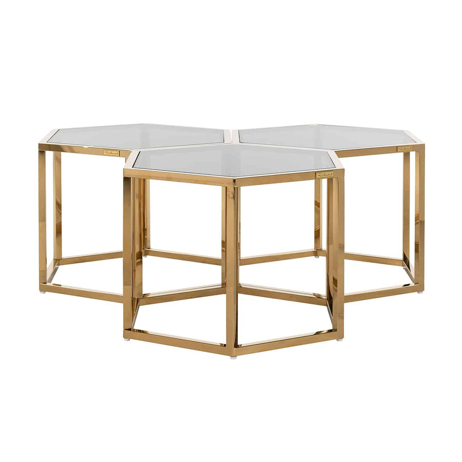 Coffee Table Penta Gold Set of 3 Hexagon