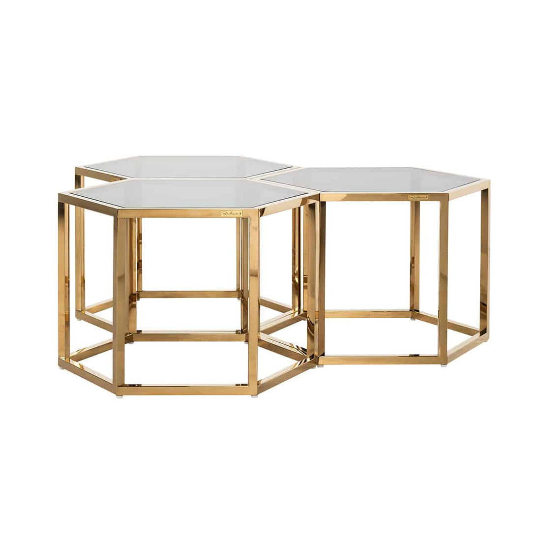 Coffee Table Penta Gold Set of 3 Hexagon