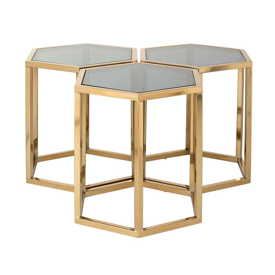 Coffee Table Penta Gold Set of 3 Hexagon